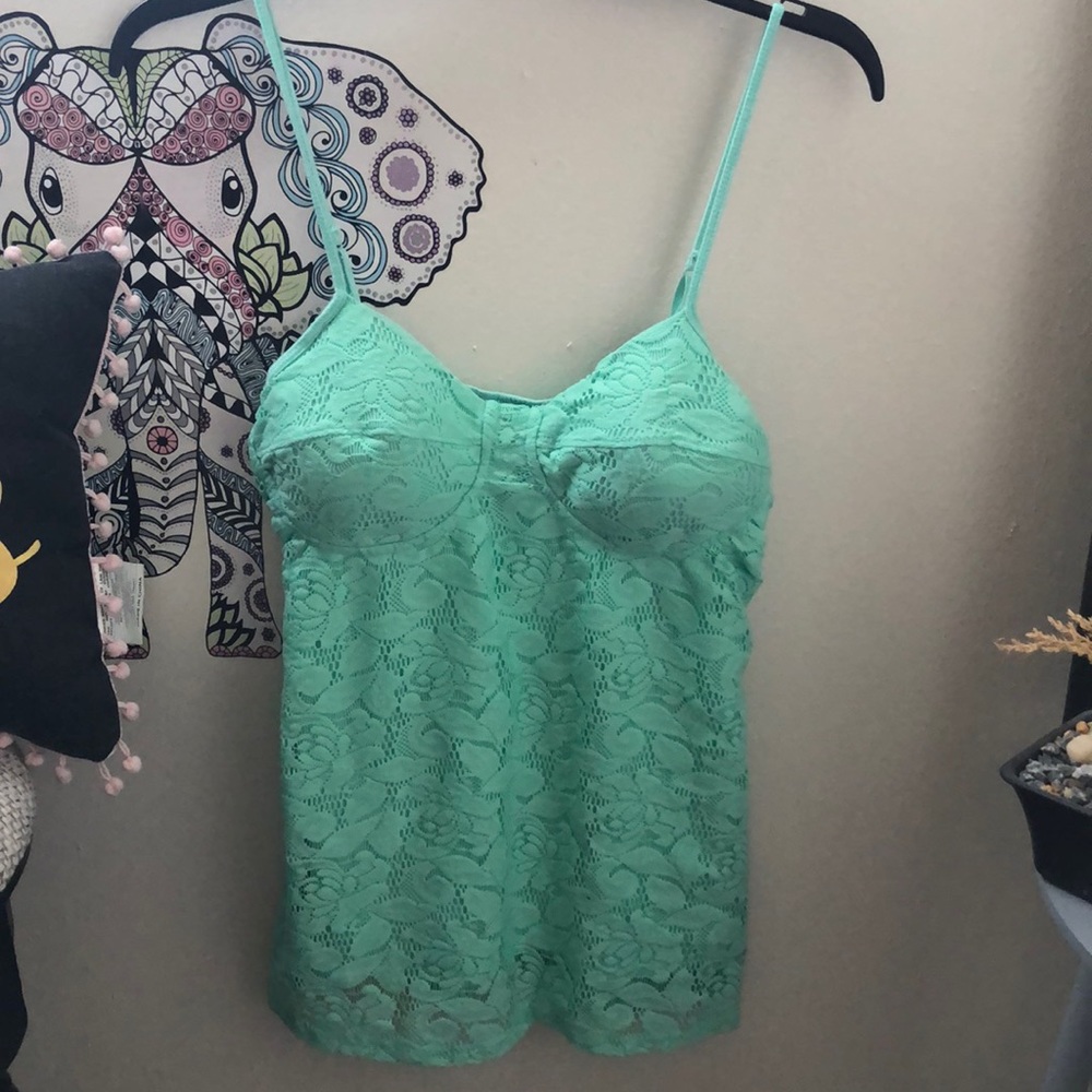 NWOT teal/mint color lace tank top